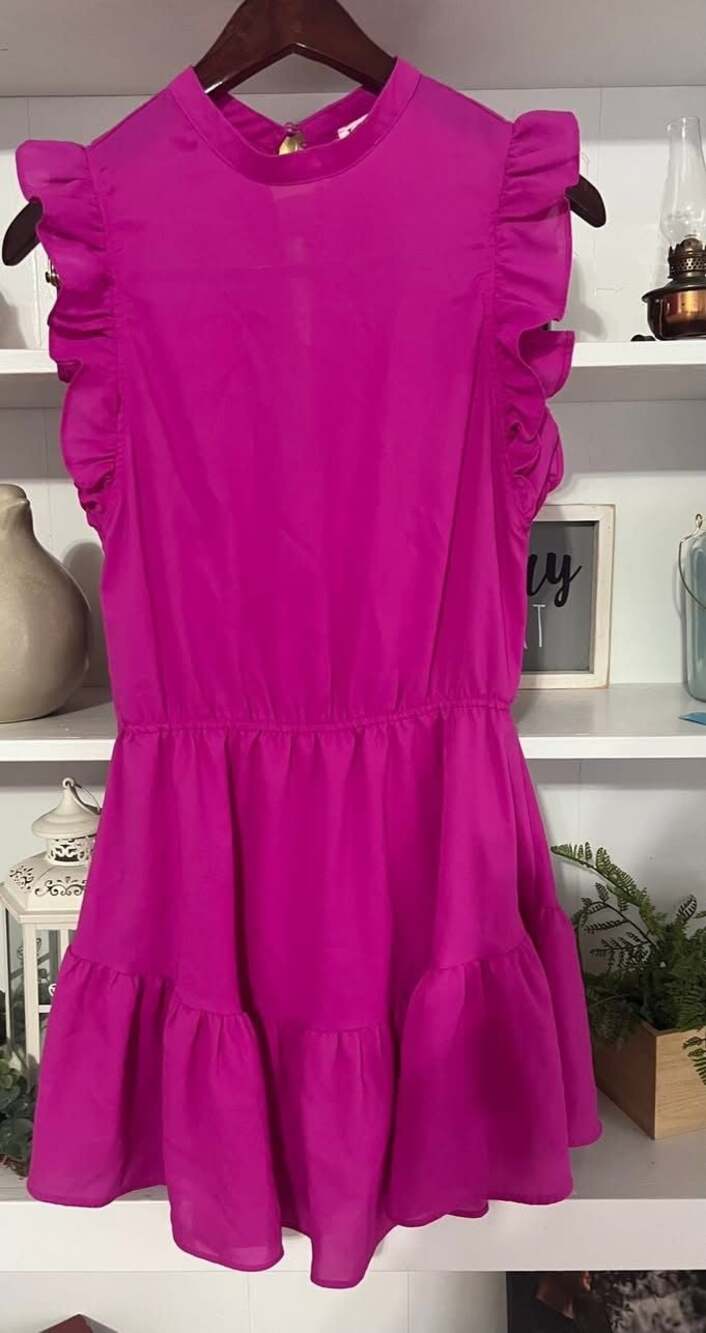 TCEC Hot Pink Ruffle Sleeve Tiered Mini Dress small